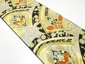 アンティーク　荒波に花更紗模様織り出し袋帯（着用可）